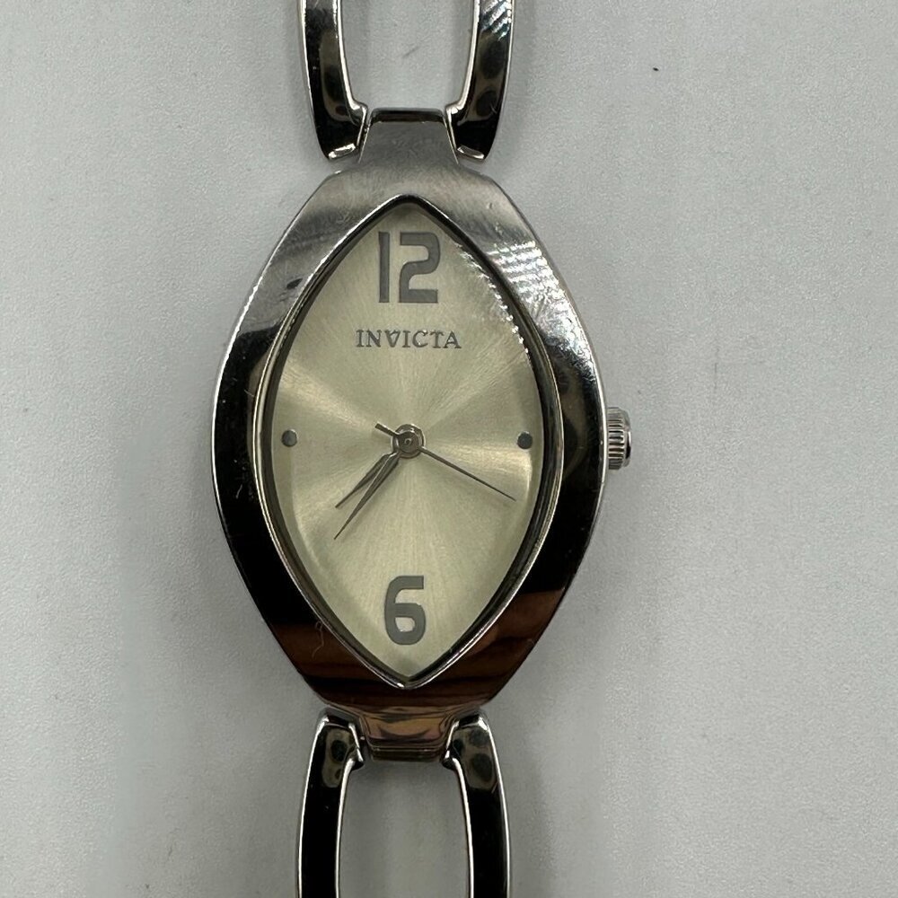 Invicta Wildflower Watch Women Silver Tone Slim Oval Dial FLAWED BAND Working